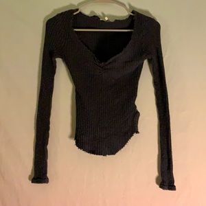 Black fitted v neck sweater